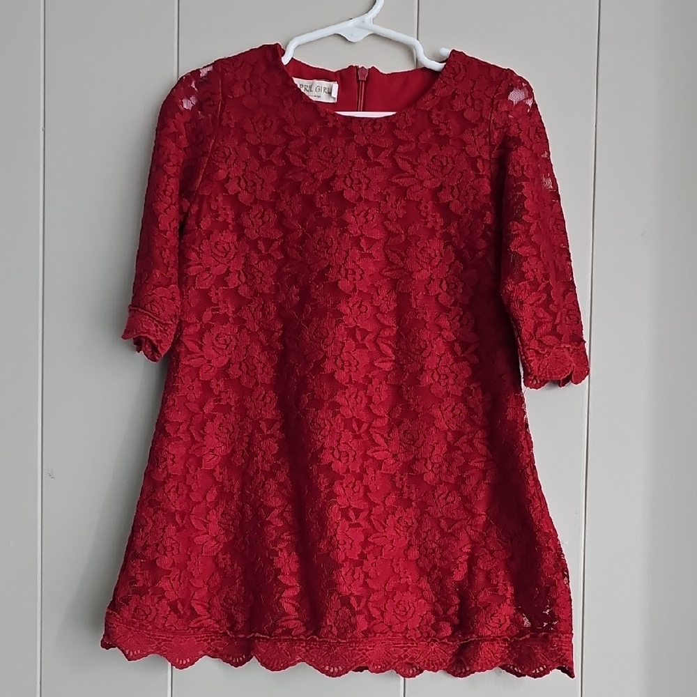 April Girl Red Floral Lace Girls Toddler‎ Dress